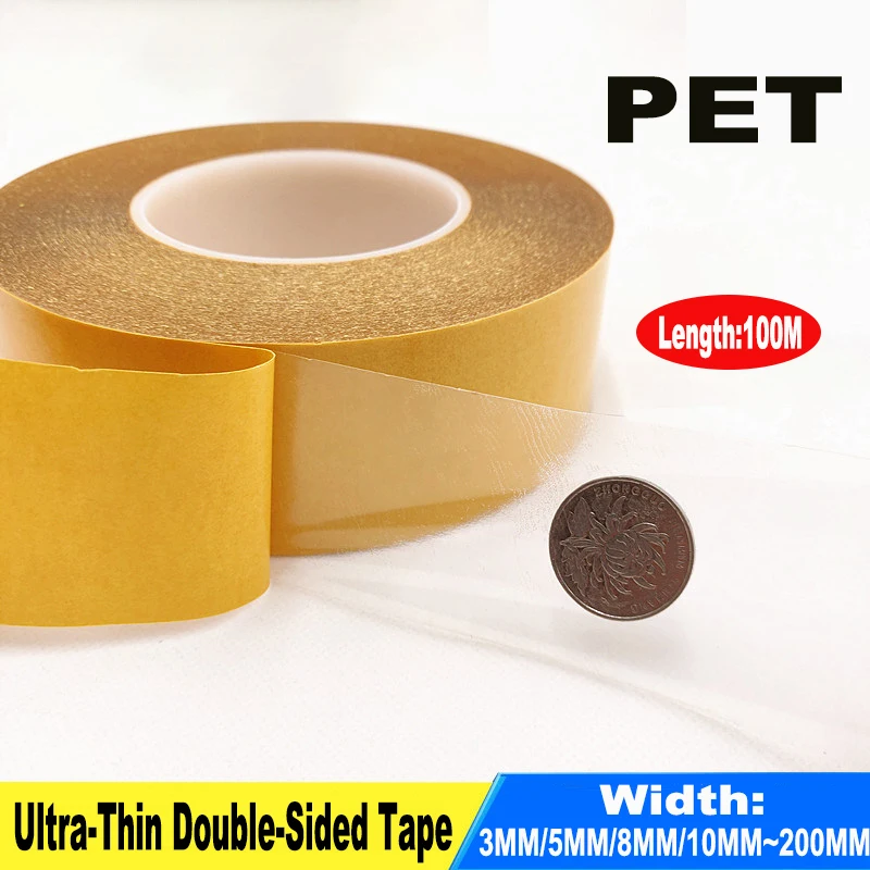 100M High Temperature Resistance PET Double Sided Tape No Trace Transparent Heat Resistant Strong Double-Sided Adhesive Tape