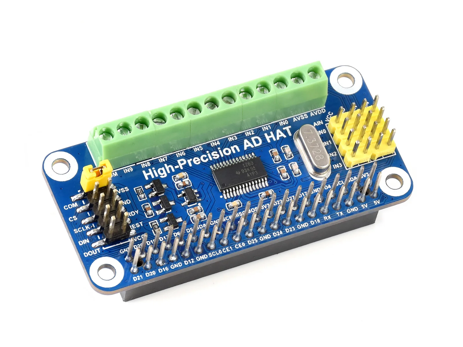 AvaCoreWaveshare High-Precision AD HAT For Raspberry Pi And Jetson Nano, ADS1263 10-Ch 32-Bit ADC