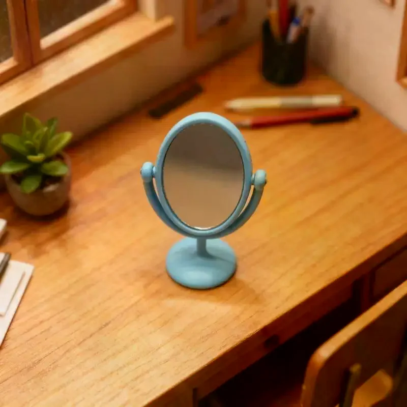 قطعة واحدة: نموذج مصغر لمرآة طاولة الزينة بتصميم عتيق، مقياس 1:12، زينة لبيت الدمى، أثاث حمام عتيق، إكسسوارات دمى