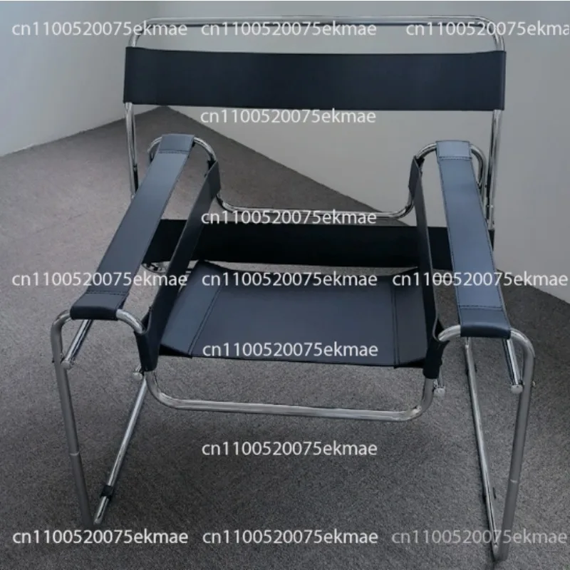 Casual Living Room Furniture Chair Ins Designer Single Vintage Leisure Sofa Stainless Steel Saddle Leather Study Chair