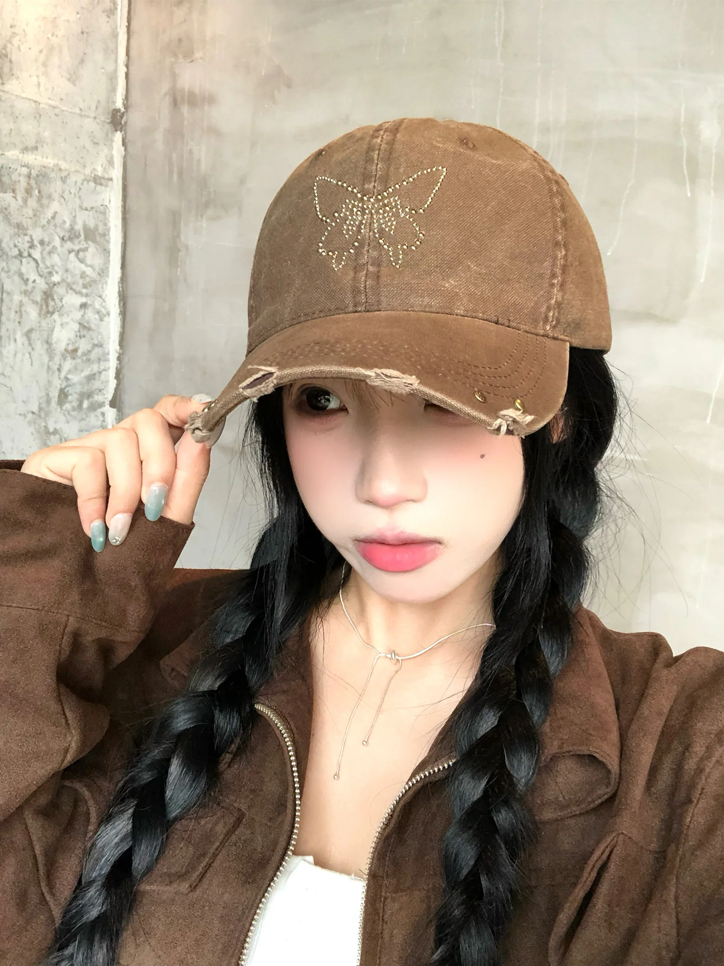 Retro American  Rhinestone Soft Top Baseball Cap Women Large Head Size Face Slimming Sun Protection Hat Duckbill