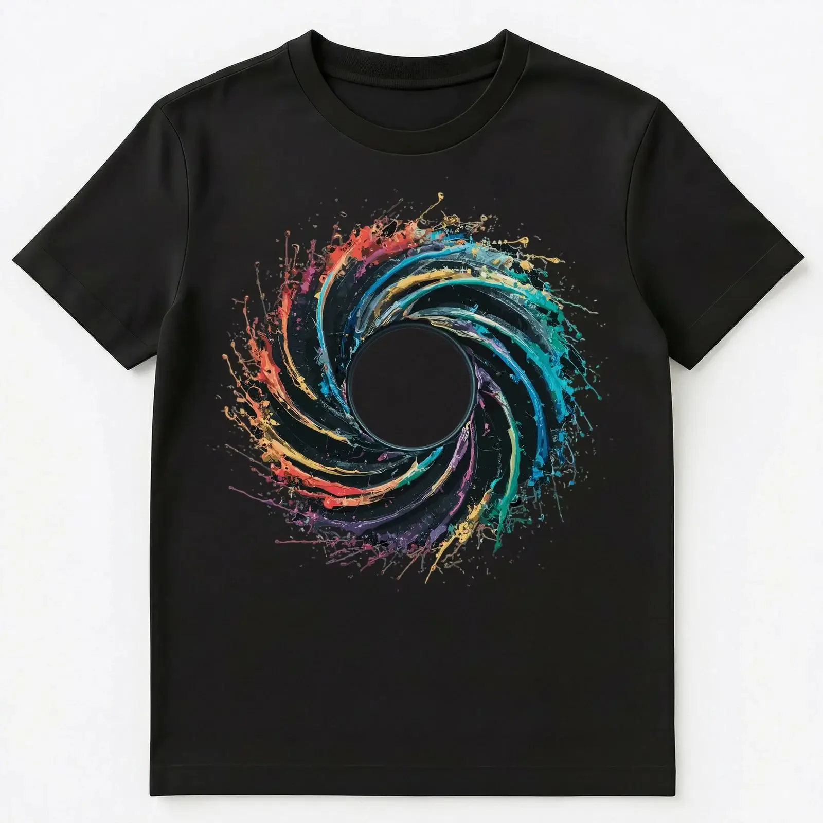 Colorful Paint Splash Black Hole Art T Shirt vintage Washed graphic designer clothes Slightly Top For Everyday Wear Unisex
