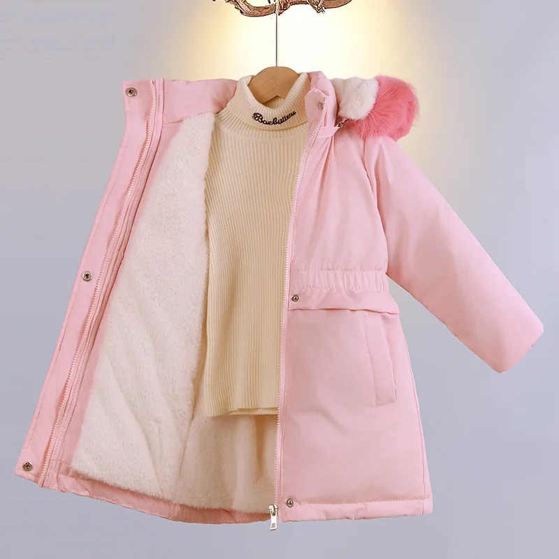 Girls Padded Coat Children's Thickened Warm Jacket Winter Kids Hooded Cotton Clothes Parkas New Fashion Fur Collar Outerwear