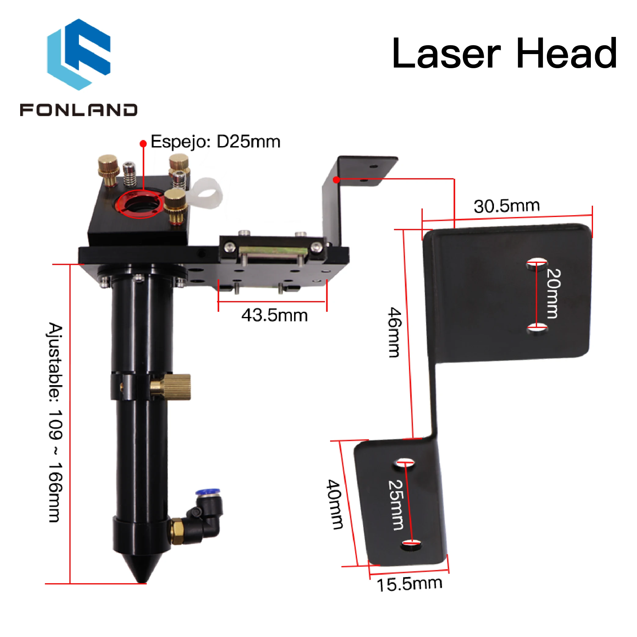 Imagem -04 - Fonland Cabeça do Laser do Co2 Dia.18 Fl38.1 & Dia.20 Fl50.8 63.5 101.6 mm Montagem para a Máquina de Corte da Gravura do Laser Preto