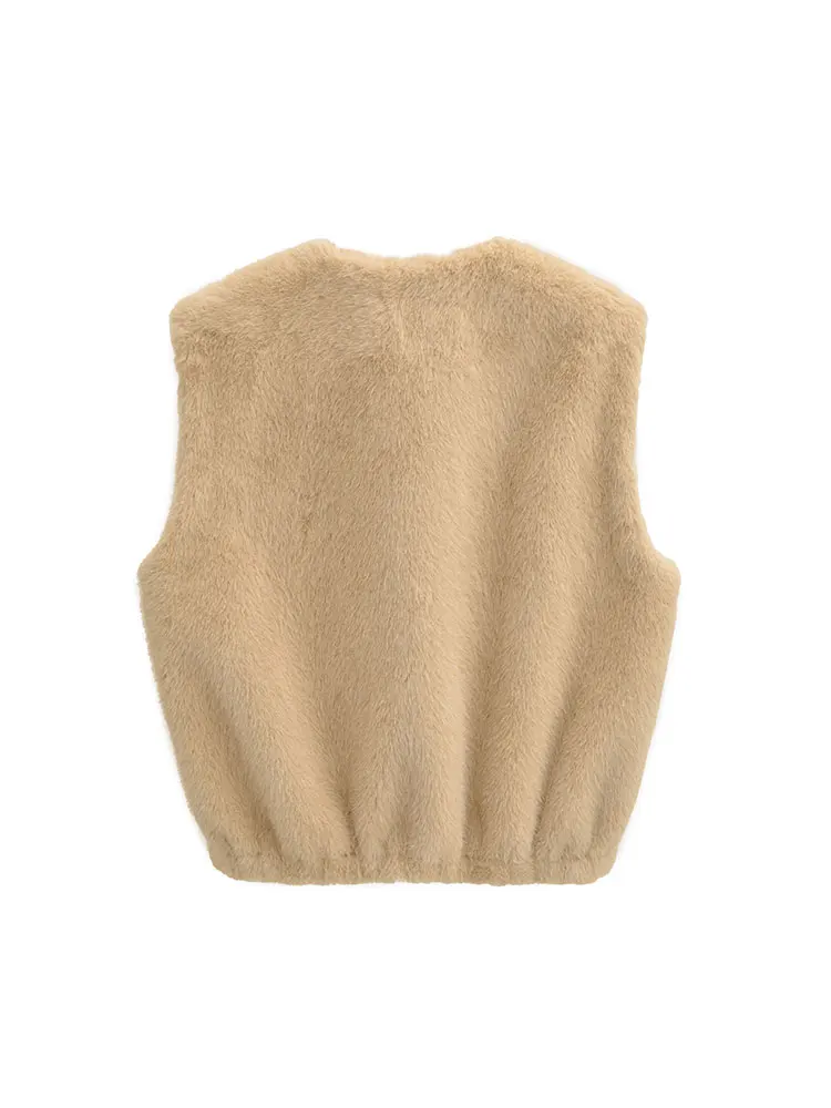 Nlzgmsj 秋冬フェイクファーベスト女性の新ファッションジッパーファーベストコート女性ノースリーブレジャー暖かいアウター