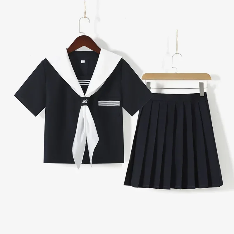 Conjuntos de uniformes escolares japoneses para meninas, Anime Cosplay Traje, Doce Marinha, Vestido de marinheiro, Saia plissada, Moda Coreana, Jk