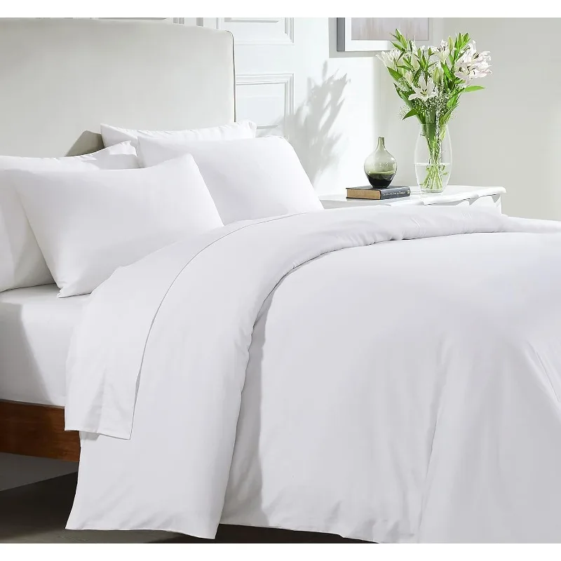 3-Pc Queen Size Duvet Cover Set, 400 Thread Count Sateen 100% Cotton Comforter Cover and Two Pillow Shams Bedding Set