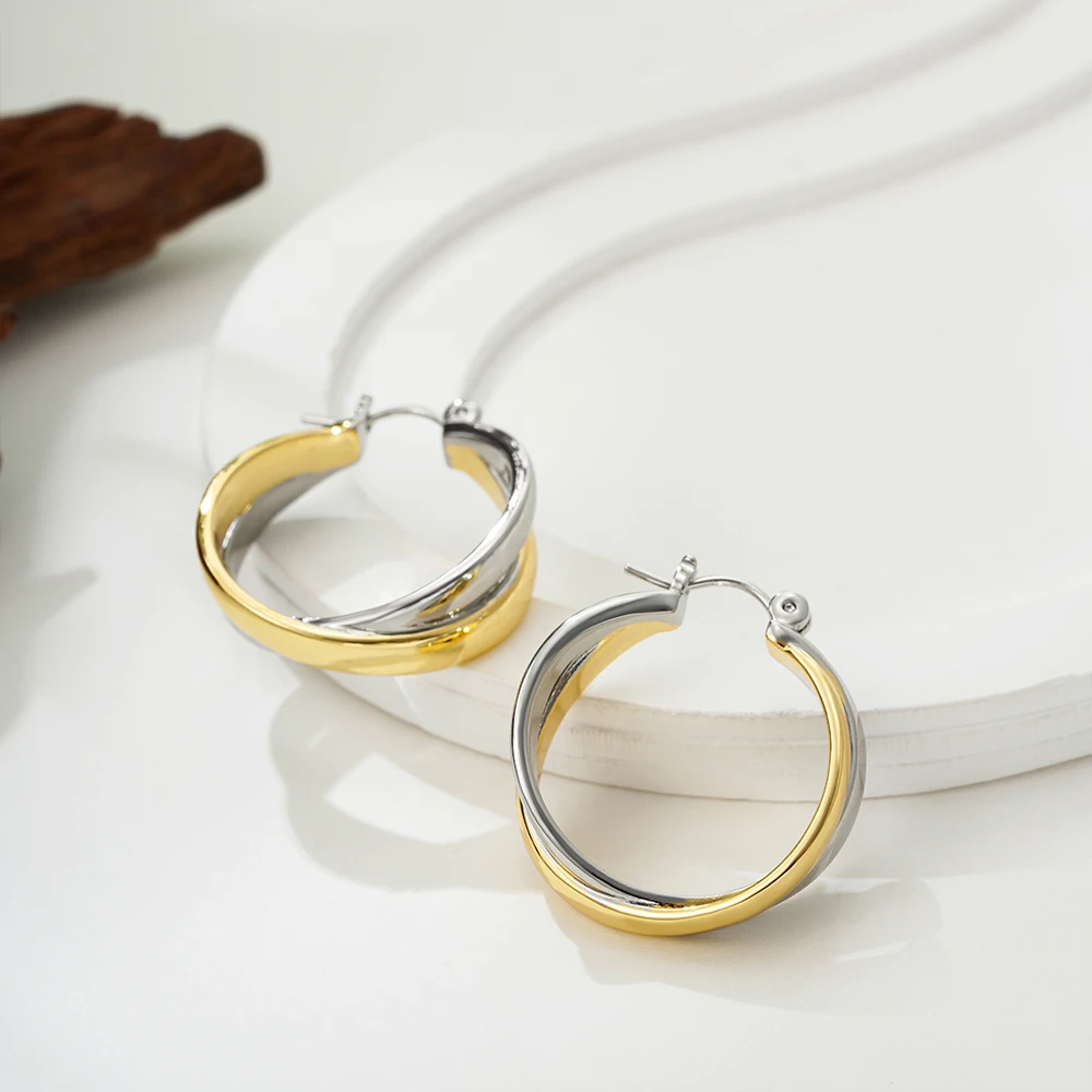 Fashion Mixed Color Double Circle Hoop Earrings for Women Vintage Gold&Silver Plated Twist Knot Hoops Statement Jewelry Gifts