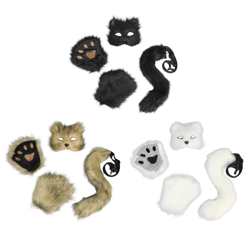 

Halloween Foxes Cosplay Costume Including Foxes Mask, Tail, Cats Dress up Costume for Adult Cosplay Halloween Dress up