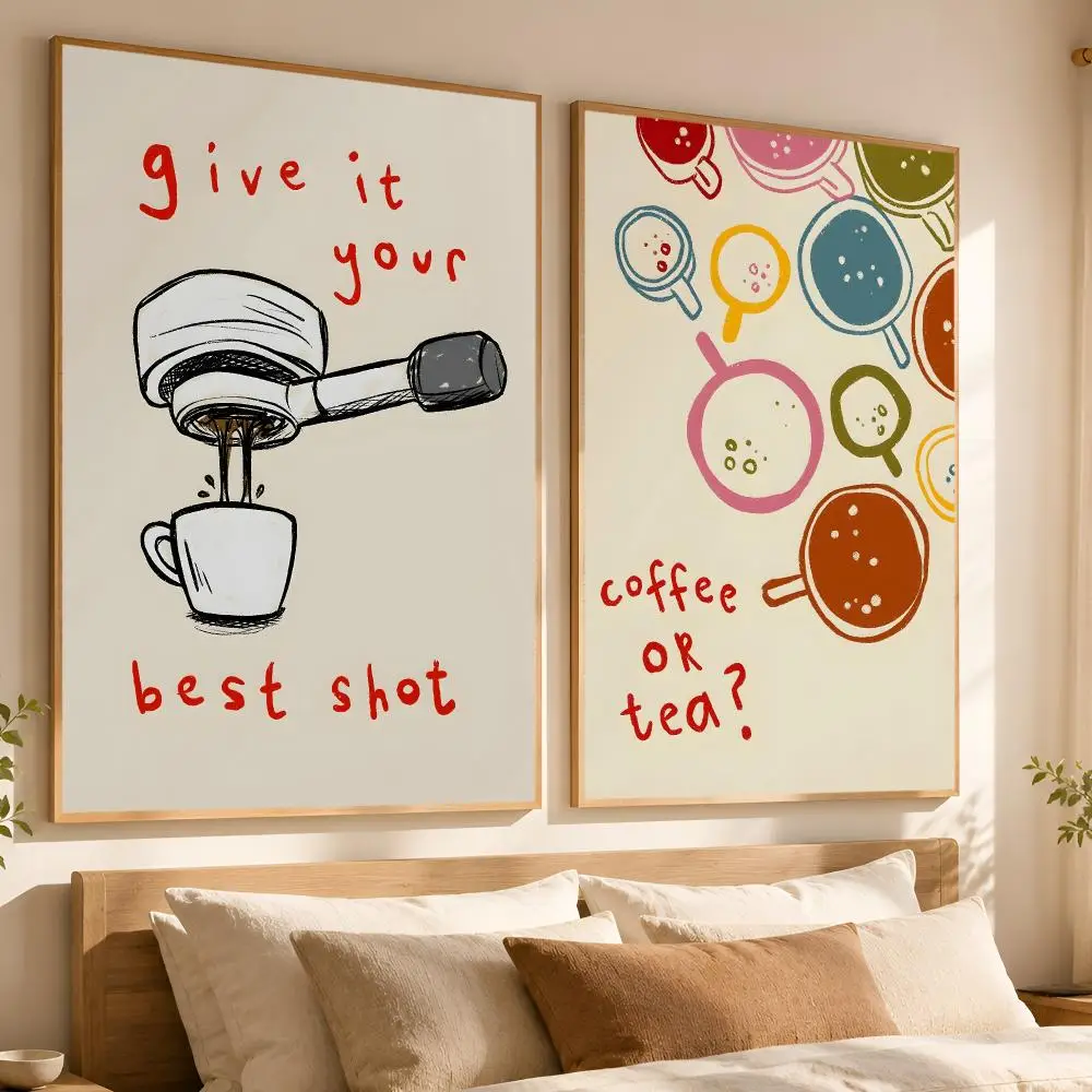 Multi-coloured Coffee Mugs Print Poster Matte Self-Adhesive Wall Art Print Living Room Bedroom Home Wall Decor