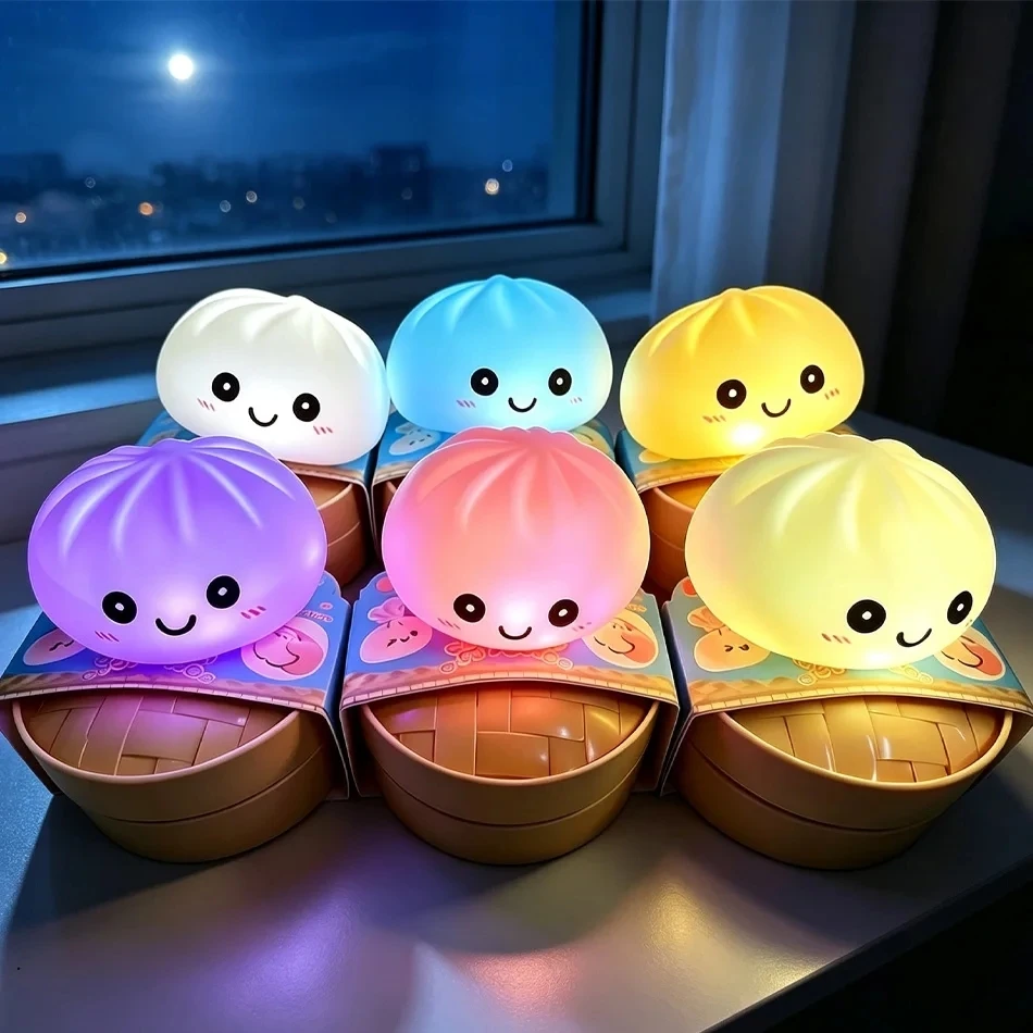 Giant Dumpling LED Night Light, 6 Color Changing Modes, Solid Gel Sensory Stress Reliever, Soft and Realistic, Gift for Kids
