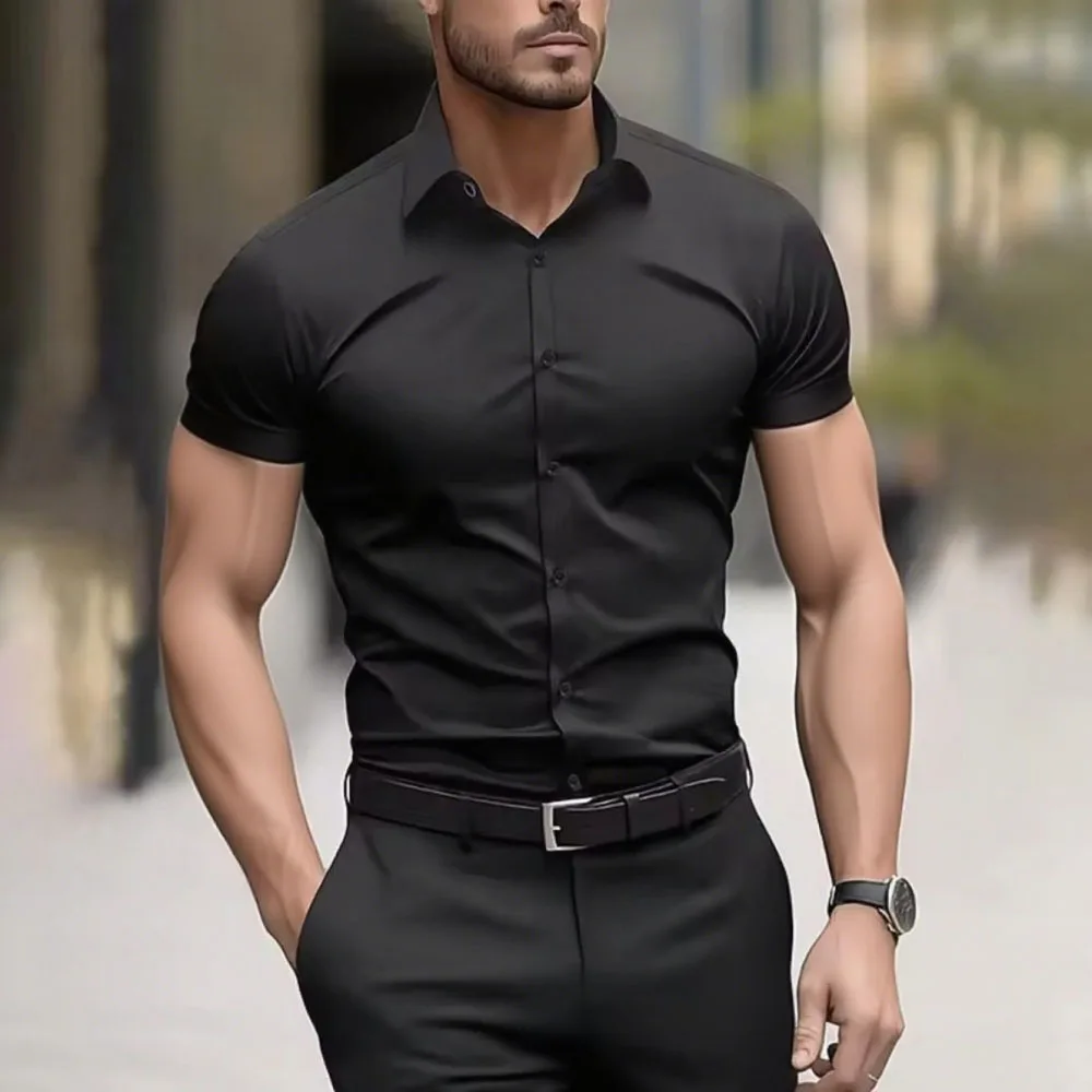 

Men's solid-color casual shirt, high-quality short-sleeved solid-color business formal shirt, fast shipping, multiple colors