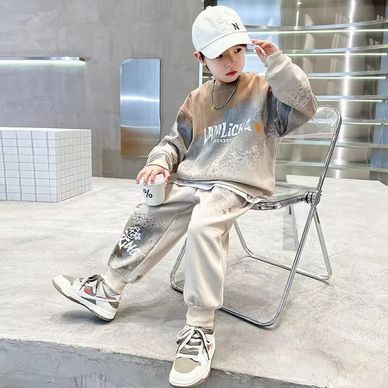 

Комплект свитшотов с принтом, детская одежда от 8 до 12 лет, корейские комплекты 2025 года, детская одежда для мальчиков, зимний верхний низ, осенний костюм для мальчиков