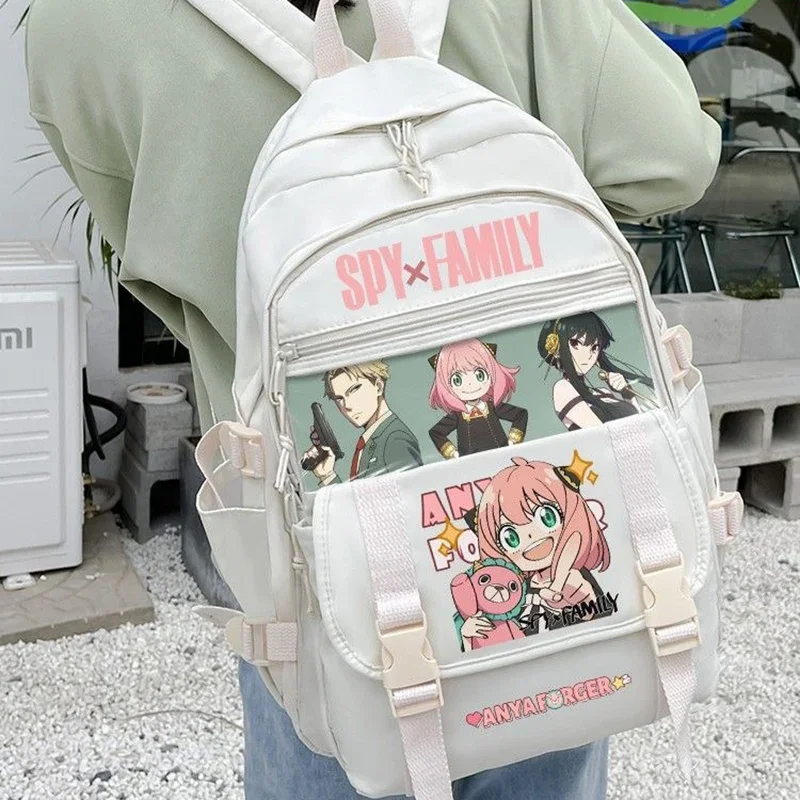 31×44×13cm White Black, Spy x Family, Student Kids Teens School Bags, Large Capacity Mochilas Anime Backpacks For Girls Boys