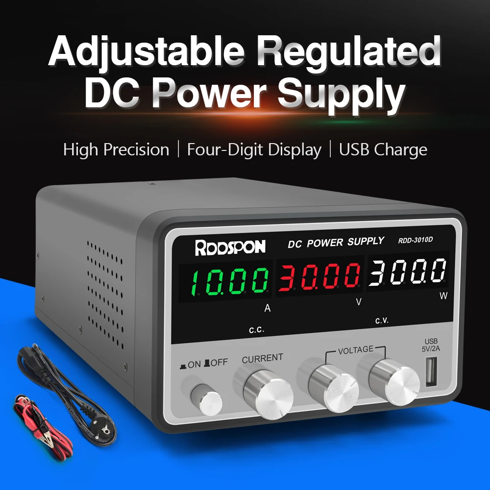

RDDSPON Laboratory DC Power Supply Adjustable 30V 10A Voltage Regulator For Phone Repair USB Charge Bench Switching Power Supply