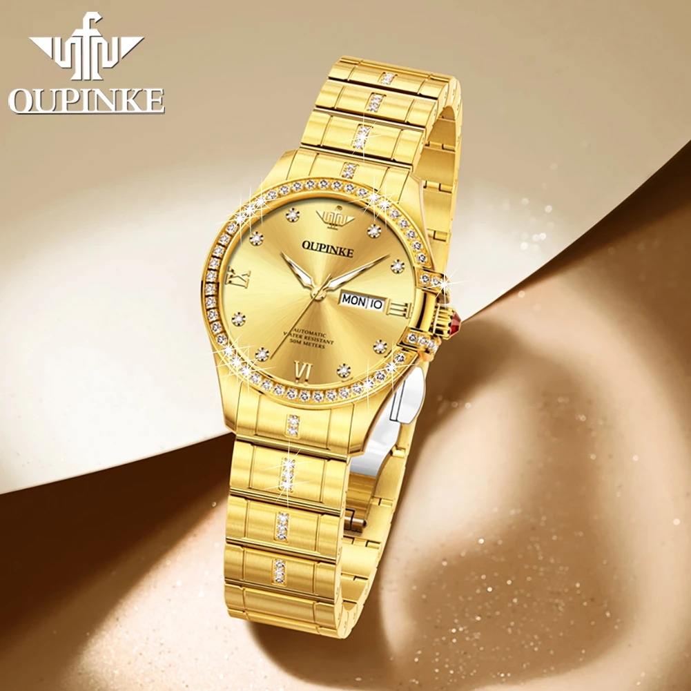 OUPINKE 3195 Automatic Woman Watch Luxury Diamond Bezel Original Mechanical Watch For Women Elegant Ladies Bracelet Watch Gifts