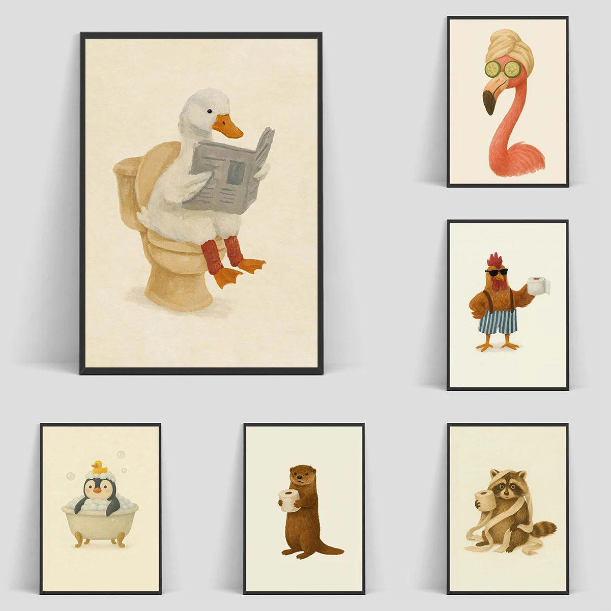 

Cute Funny Animal Bubble Bath Wall Art Cute Bathroom Animal Poster Interior House Decoration Living Room Decorations for Home