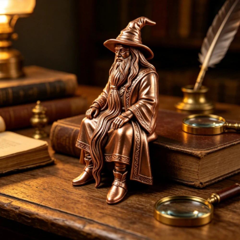 Mystery Wizard Shelf Sitter Figurine 3D Printed Sitting Posture Old Mage Statue Fantasy Desktop Decor for Bookshelf & Game Table