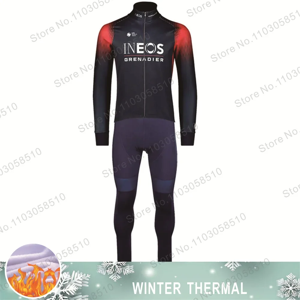 

2023 Ineos Team Winter Thermal Fleece Cycling Clothing Men's Jersey Suit Outdoor Warm Riding Bike Clothes MTB Long Bib Pants Set