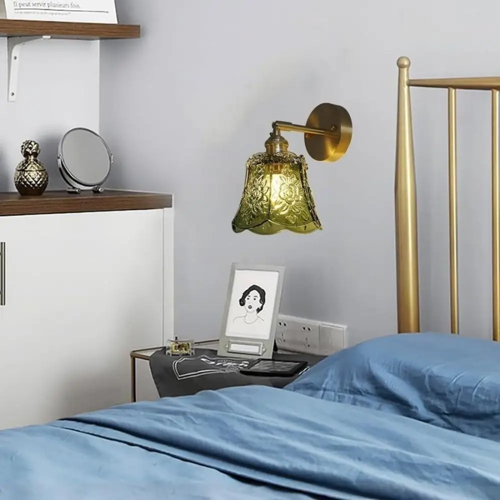 

Flower Design LED Wall Light Green Glass Adjustable Direction Nordic Wall Lamp Wrought Iron E26/E27 Base Bathroom Mirror Light