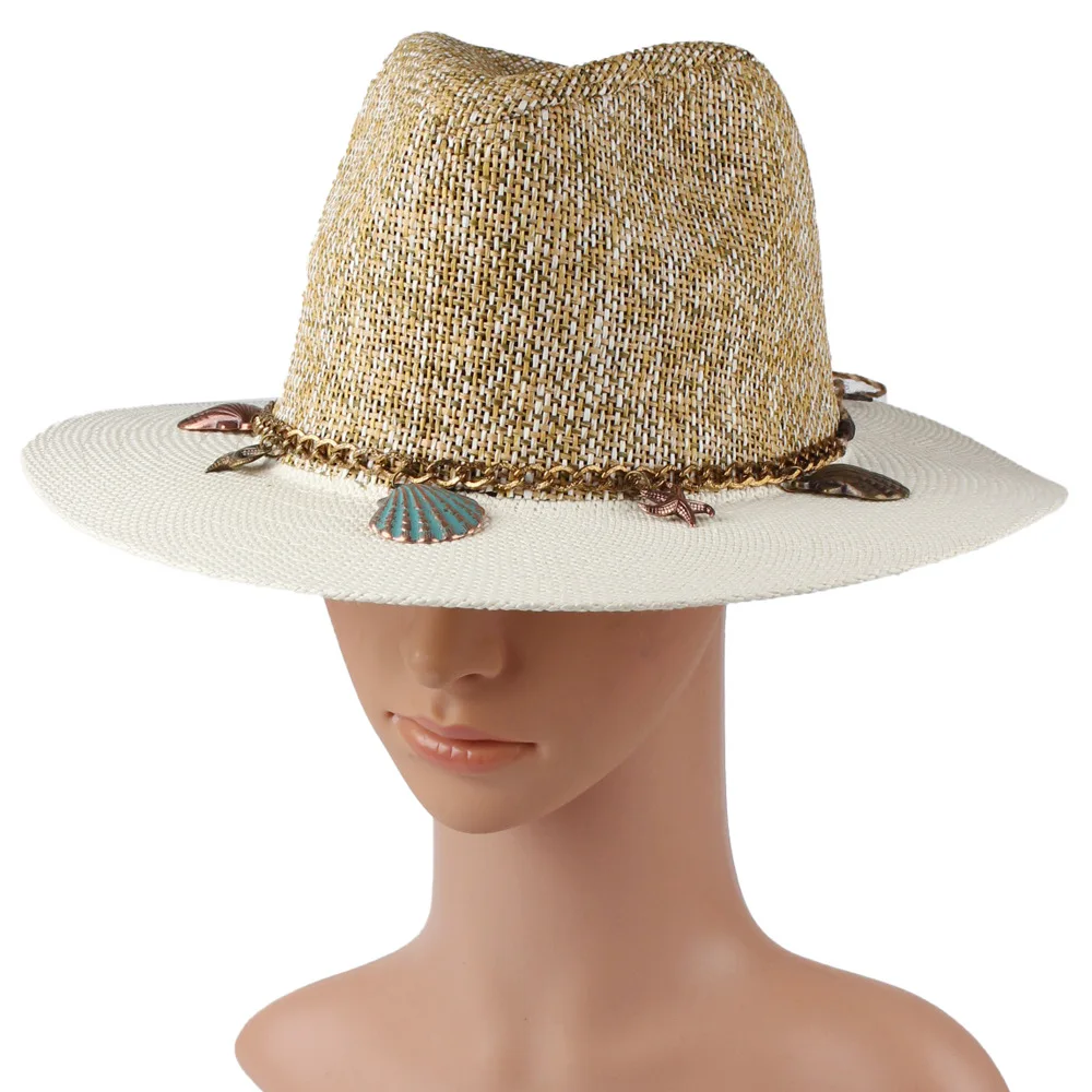 British Fashion Casual Panama Straw Hat Personalized Splicing Color Stiff Brim Top Hat
