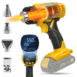 400W Cordless Heat Gun 50℃-550℃ Variable Temperature with LCD Digital Display Soldering Hot Air Gun for Dewalt 20V Battery Pin