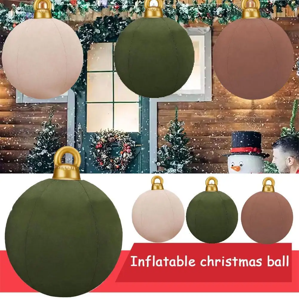1pc 18/24 Inches Giant Velvet Christmas Inflatable Ball Ornament PVC Outdoor Yard Holiday Christmas Tree Decorations Toy Ball