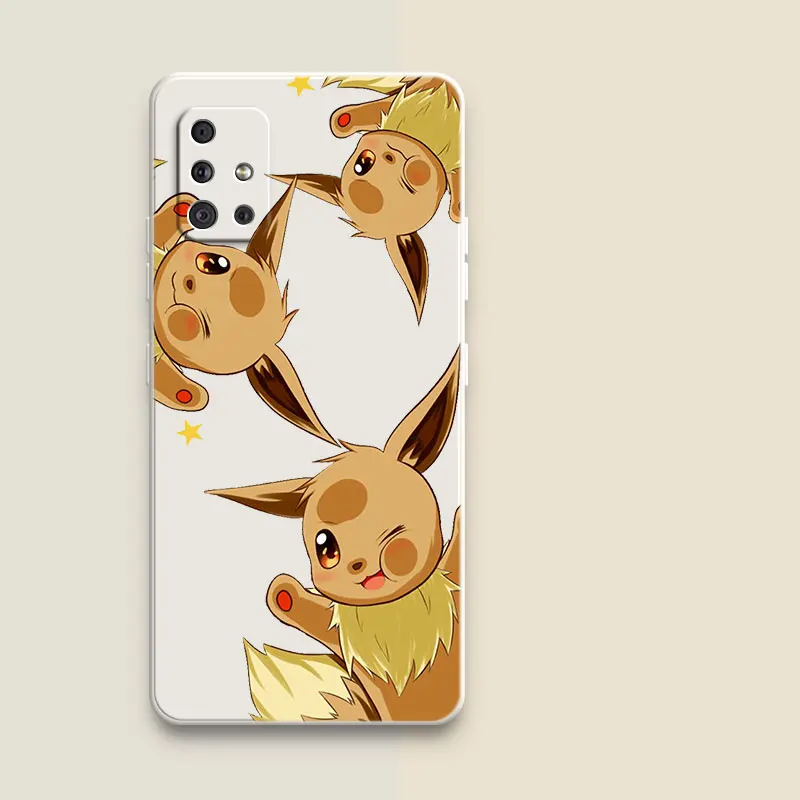 New Cute Pikachu Eevee Liquid Silicone Case For Samsung Galaxy M14 M54 M33 M53 M23 M13 M12 M52 5G A21S A20E A31 A40 A41 A03 Core