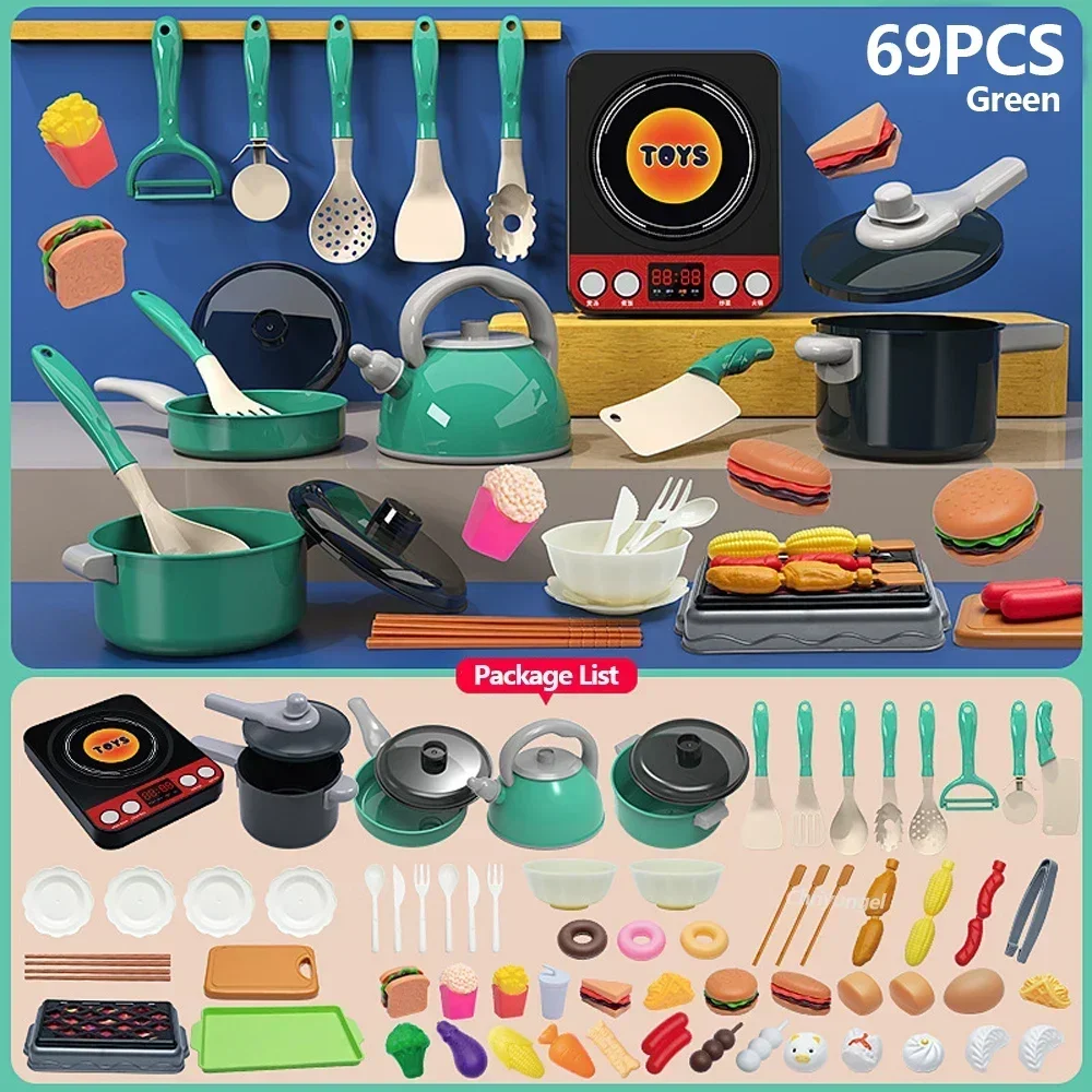 Kinderen Keuken Speelgoed Set 92/86/69/59PCS Spelen Keuken Accessoires Kit met Speelpotten Pretend Voedsel Koken Speelgoed Peuter Meisjes Jongen Gift