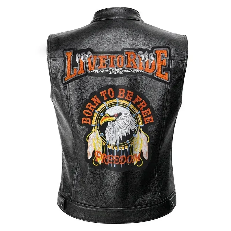 

♥ New 2026 Mens Leather Cosplay Costume Motorcycle Live To Ride Jacket Applique Rock Punk Vest Zipper Top Coat ★Bear House