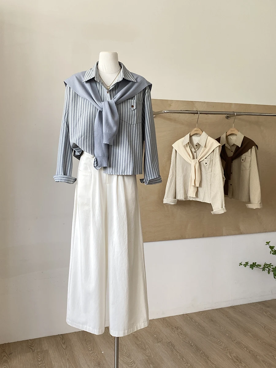 

Ранняя осень 2022, новый корейский однотонный простой воротник с одной пуговицей, длинный све irt плюс вязаная шило из двух частей...