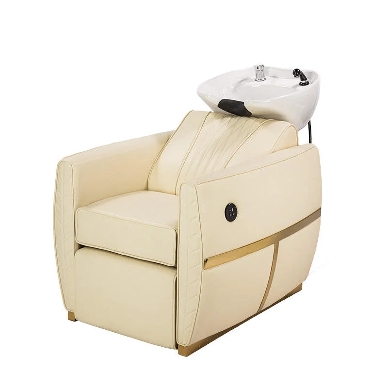 Electric Recumbable Shampoo Chair PU Leather Salon Shampoo Chair, Ceramic Basin Spa Shampoo Bed