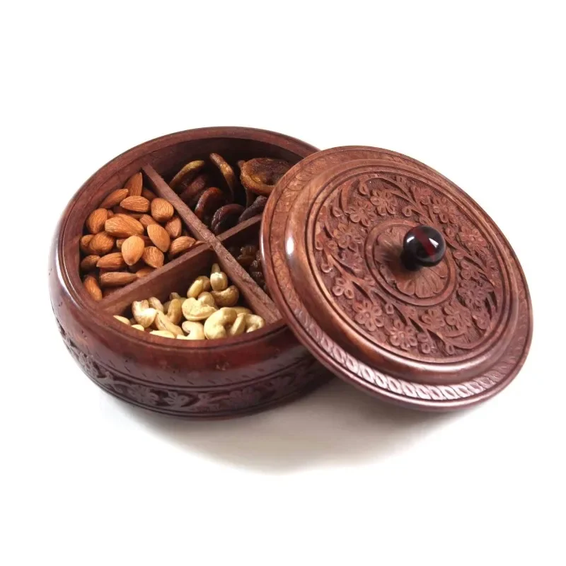 

Large Classic Sustainable Wooden Dry Fruit Box 4 Compartments 5kg Load Capacity Folding Tableware for Food Spices