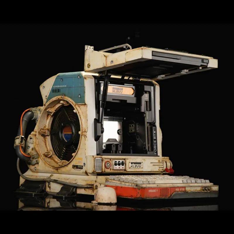 radiation, retro, clean government, war damage 9800X3D 5090 split water-cooled computer