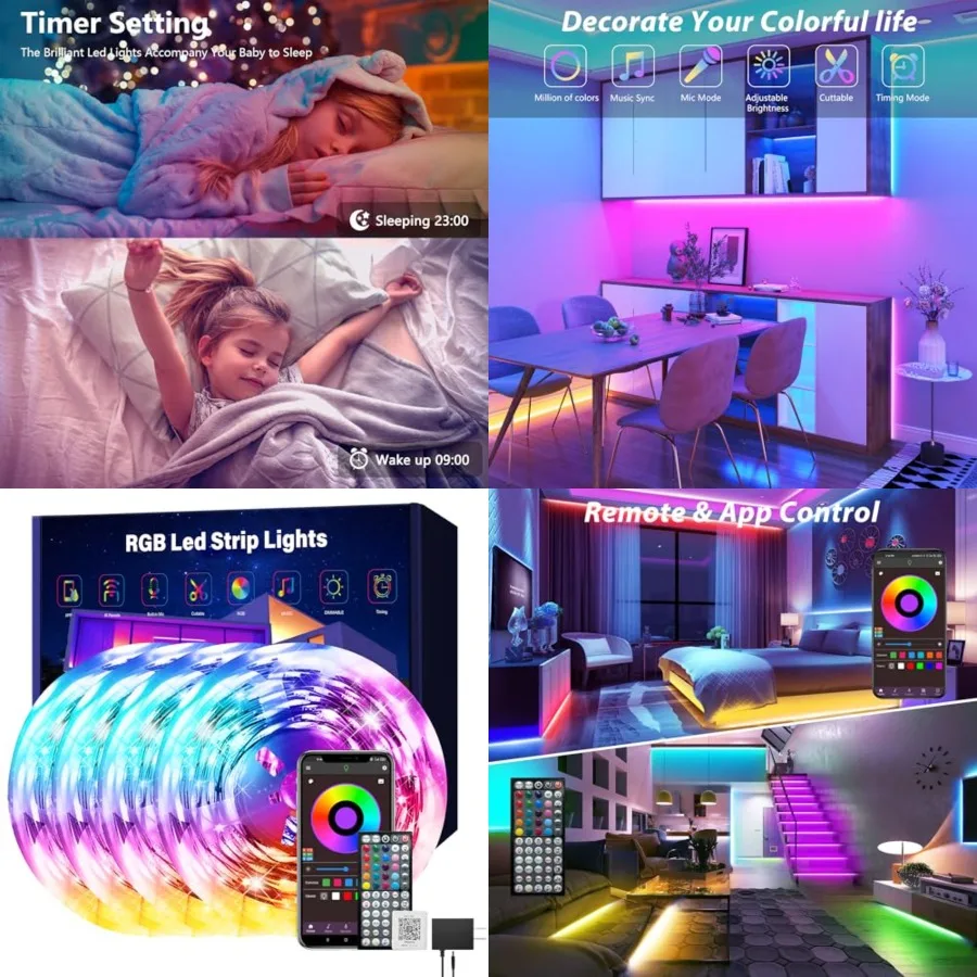

Led Lights for Bedroom 400 Feet 4 Rolls* Music Sync RGB Led Strip Lights with Remote App Control, Color Changing Led Lights for