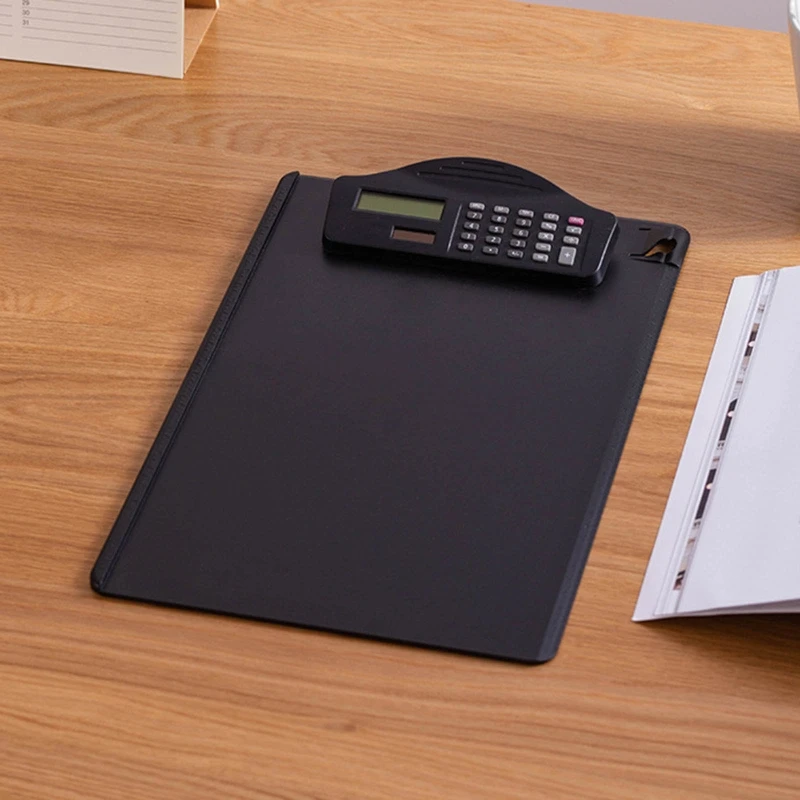 Practical File Document Clipboard with Solar Calculator Pen Slot Low Profile Clip for Women Man Conference Outdoor Home
