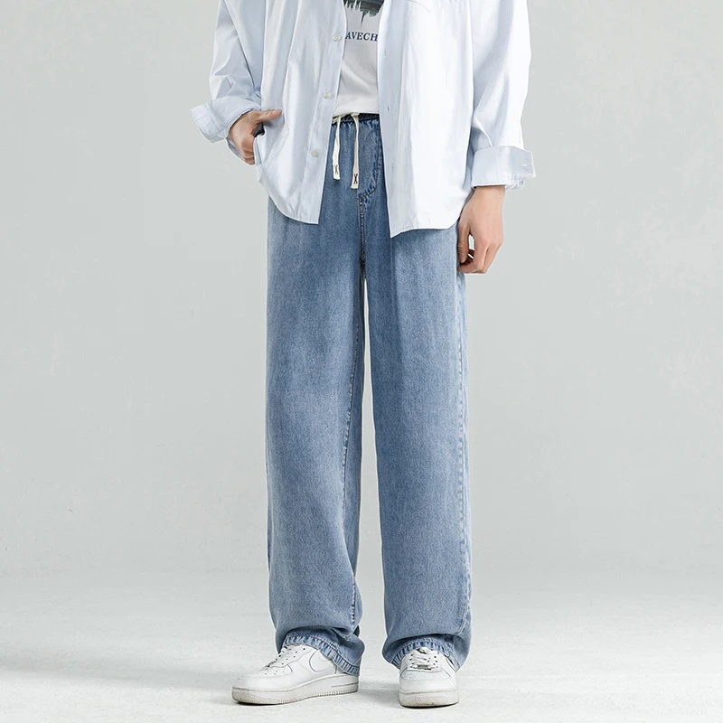 Man Summer Lysel Jeans Casual Thin Fashion Straight Leg Loose Men's Ice Silk Wide Leg Pants
