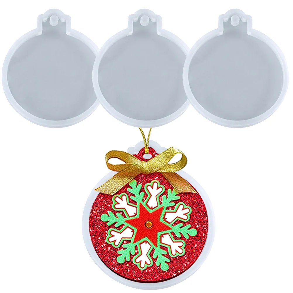 

4 Pcs Silicone Mold DIY Round Plaque Casting Decor Xmas Tree Pendant Keychain Hanging Craft Non Stick Reusable Jewelry