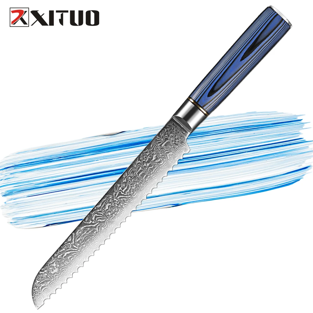 

8 Inch Serrated Bread Knife Ultra Sharp Bread Cutting Knife Damascus Stainless Steel Cake knife Ergonomic Handle Easy to Use