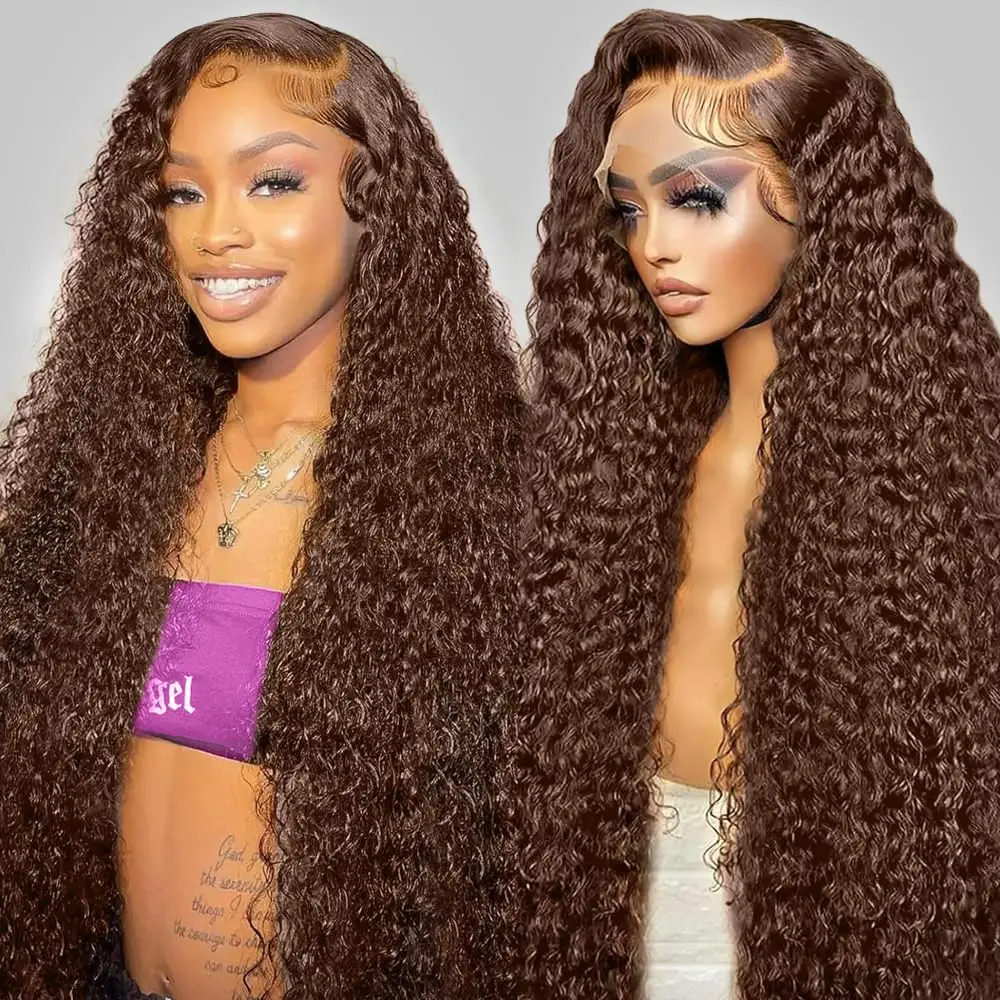 

250 Density Chocolate Brown Curly 42 Inch 13x4 13x6 Hd Lace Front Wig Colored 100% Human Hair Wigs Deep Wave Brazilian For Women