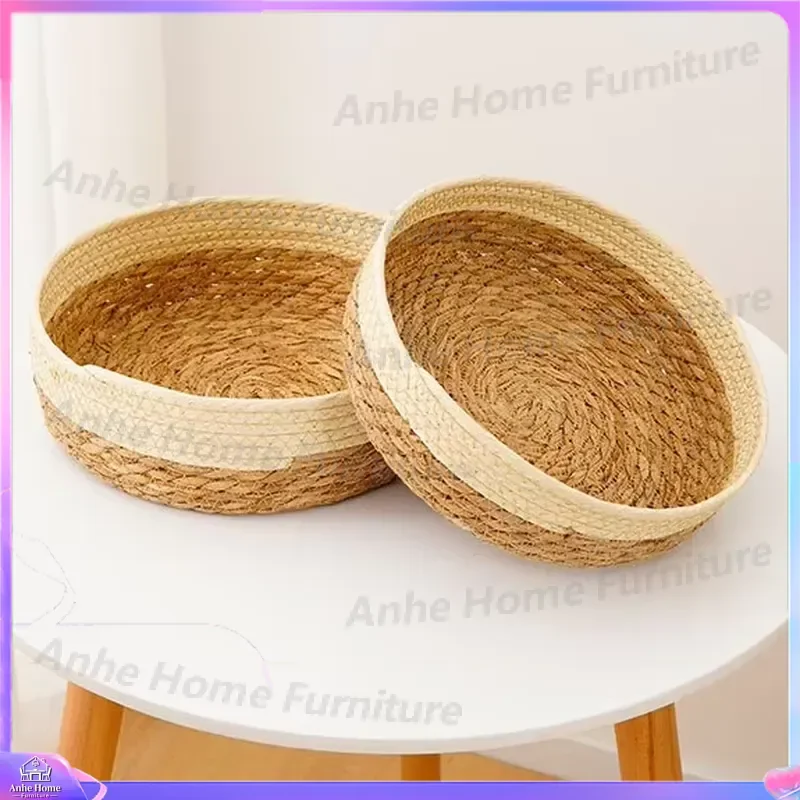 Round Seaweed Storage Basket Woven Laundry Hamper Large Capacity Home Organizer for Living Room Bedroom Toys Blankets
