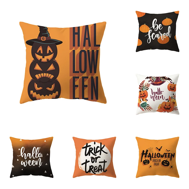 

Letter Print Devil Pumpkin Throw Pillow Cover Halloween Theme Sofa Chair Bed Cushion Home Decor