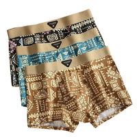 3PCS Retro Style Men's Underwear with Personalized Printed Men Boxer Shorts Breathable Trendy Style Men's Flat Corner Underwears