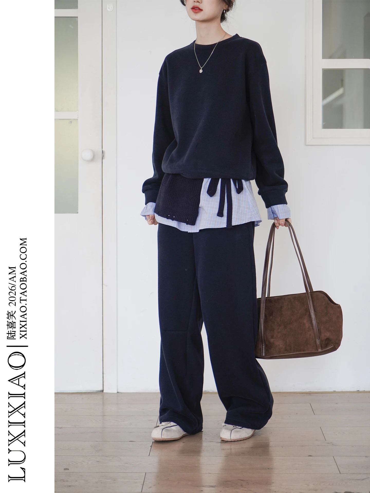 

Женский комплект LUXIXIAO: худи на флисовой подкладке и брюки прямого кроя, в стиле колледж, с лоскутным дизайном, удобный и теплый наряд