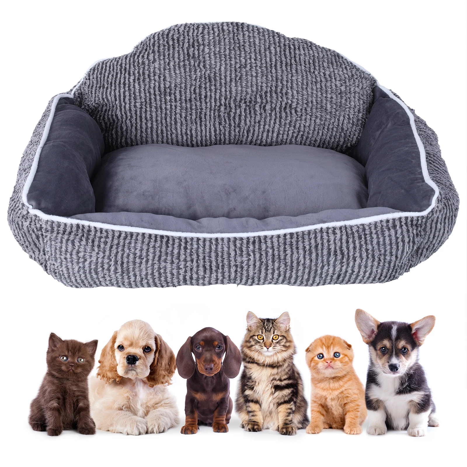 

Полосатая лежанка-диван для животных 60x50 см, полукруглая, с дизайном в форме ракушки, машинная стирка, для кошек, собак, кроликов весом от 0 до 22,7 кг