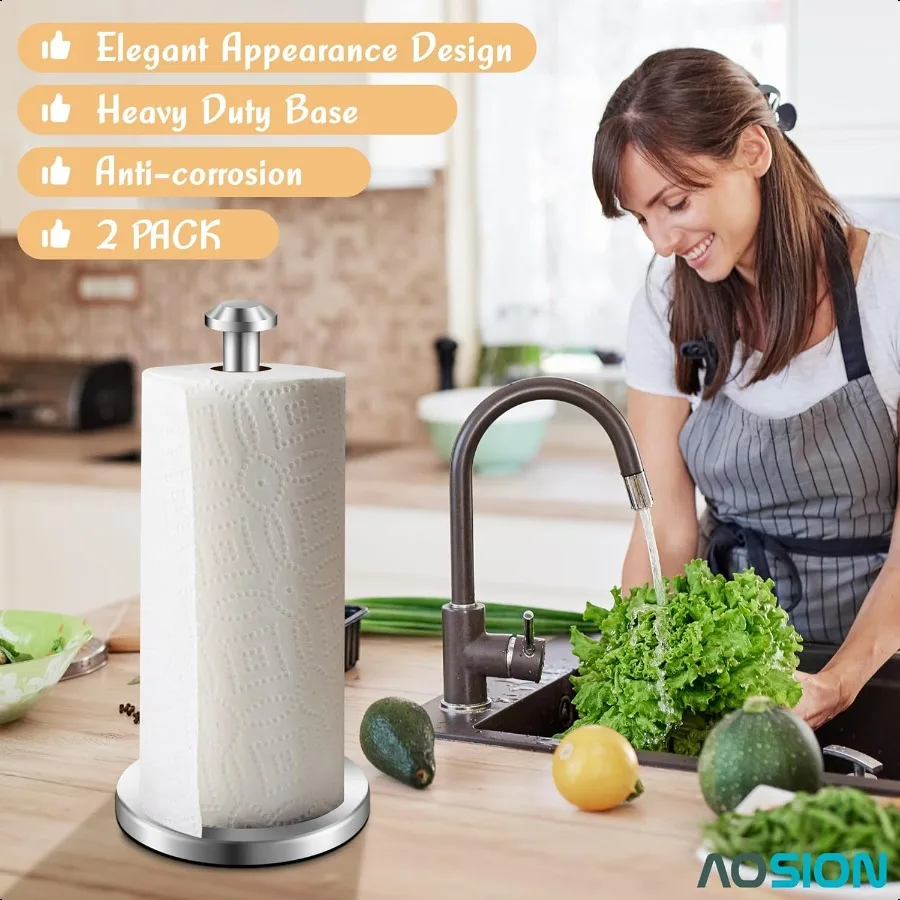 2 Piece Stainl Steel Weighted Paper Towel Holder Countertop Sier Vertical Kitchen Bathroom Paper Towel Holder with NonSlip Base