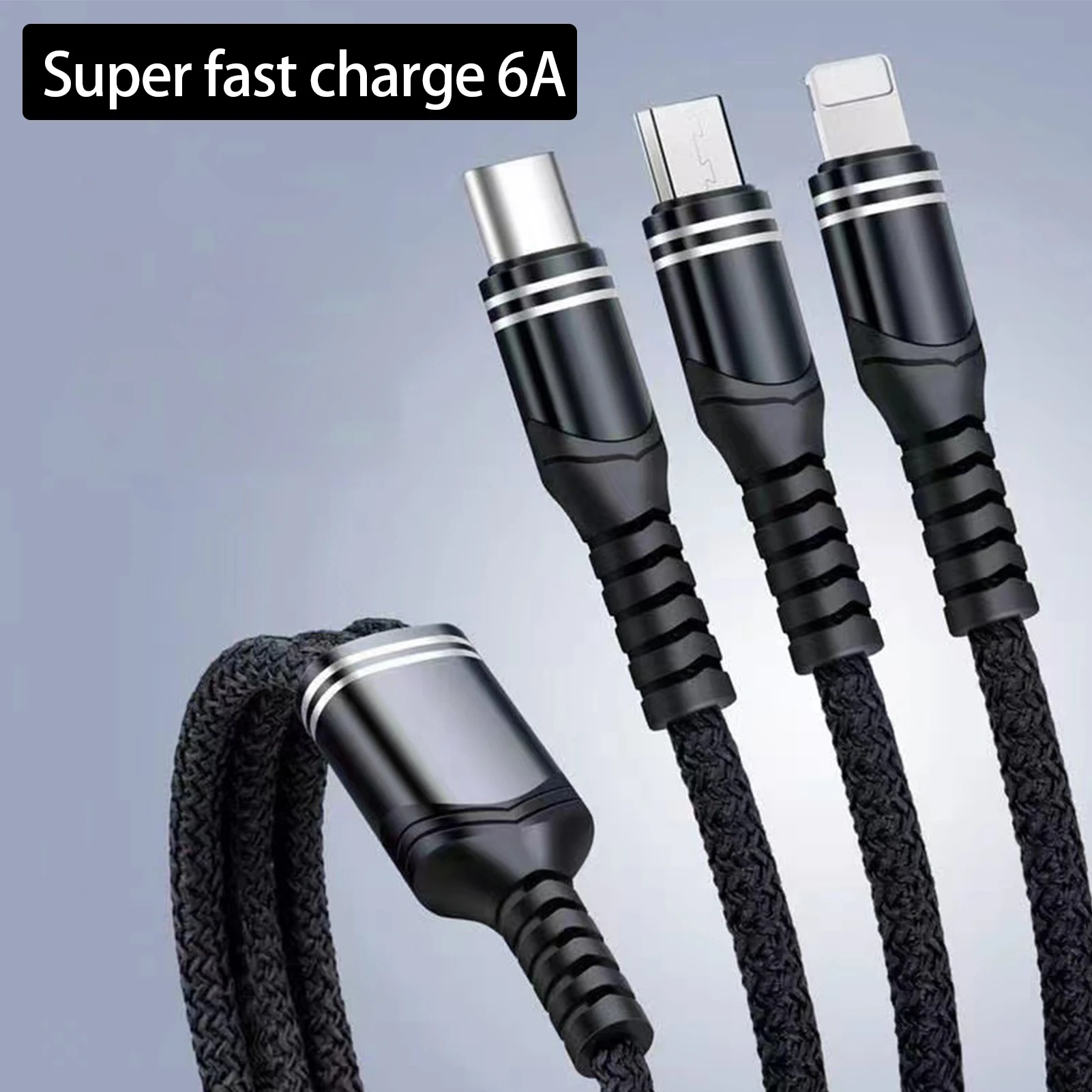 6A rodzaj USB C kabel drutu komórkowy szybkie ładowanie telefonu nylonowy pleciony kabel typu C ładowarka 3 w 1 kable Micro USB dla Android IOS