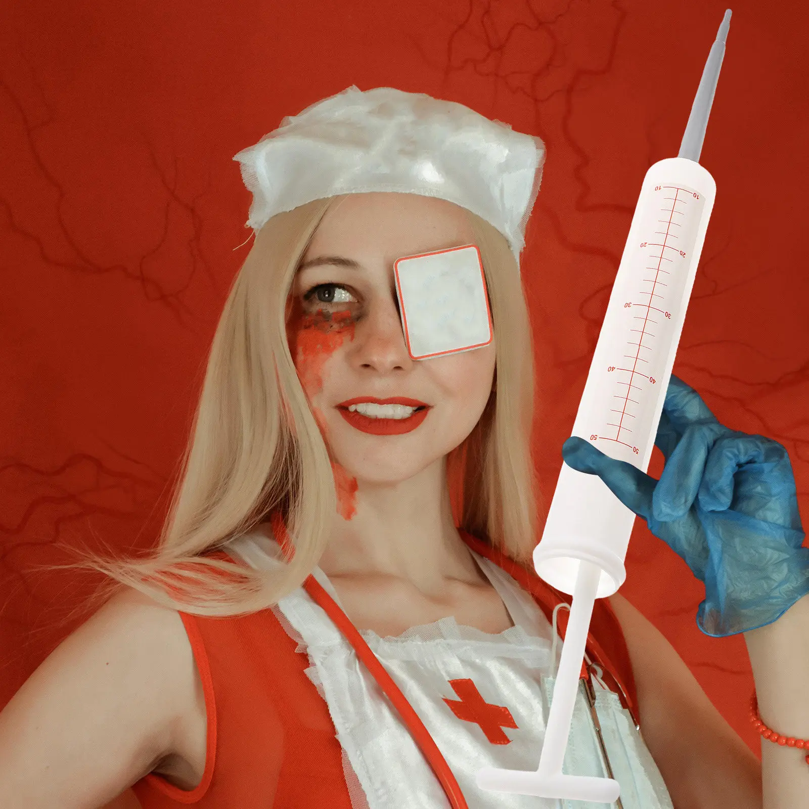 White Fake Syringe Prop Giant Needle Injector for Doctor Play Cosplay Costume Halloween Party Decorative Props White Accessories