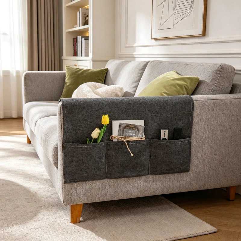 Soft Hand Towel With Storage Function Thick And Durable Sofa Armrest Pad Can Be Used For Snack Remote Control Storage