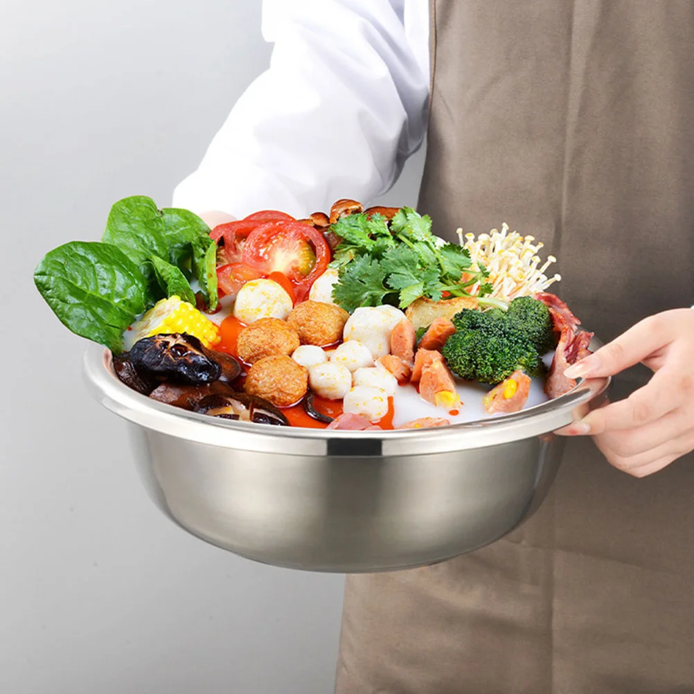 

Stainless Steel Basin 28Cm Thick Metal Mixing Bowl Large Capacity Flat Bottom For Kitchen Salad Dough Prep Household Washing